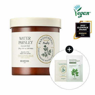 SKINFOOD Water Parsley Clear Pad 60P (+ 10P, Water Parsley Mask Sheet 1P Special Set) AniMelodic